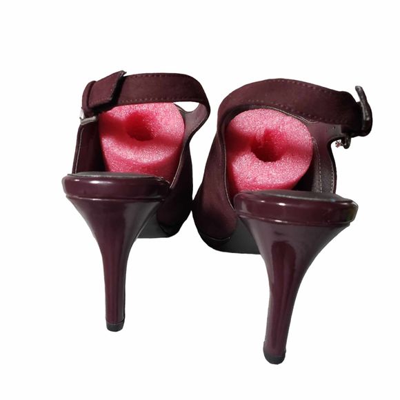 Life Stride Velocity Burgundy 8.5 Fabric & Synthetic 4" Peep Toe Slingback Heels - Picture 6 of 9